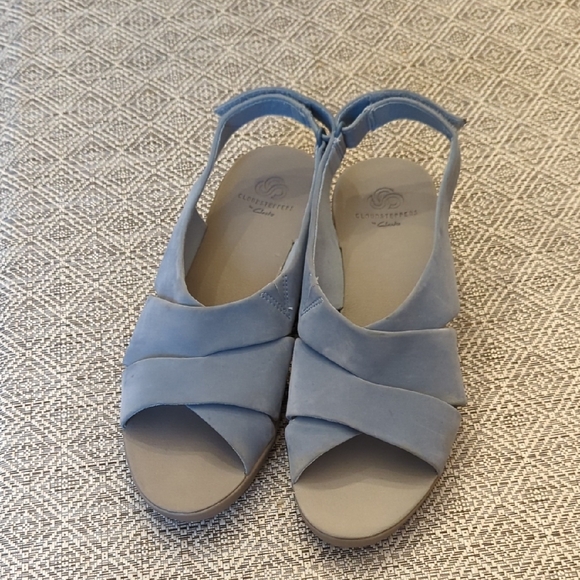 Cloudsteppers by Clarks Shoes - Cloudsteppers by Clarks Light Blue Suede Wedge Sandals